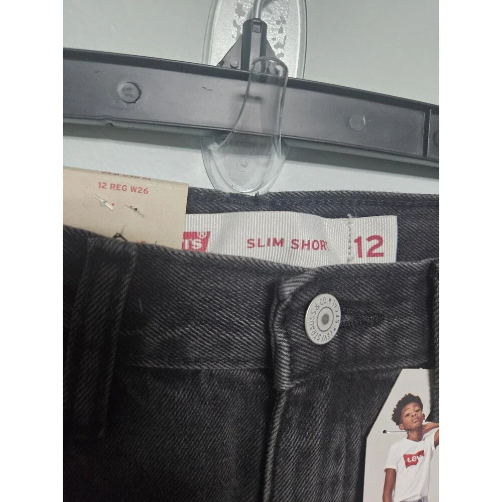 LEVIS BOYS SLIM DENIM SHORTS 100% COTTON DISTRESSED BLACK SIZE 12 SLIM W26